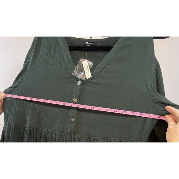 Madewell Lightspun Button Front Midi Dress Green Women’s 14 NWT Lagenlook Gauze - Picture 11 of 13